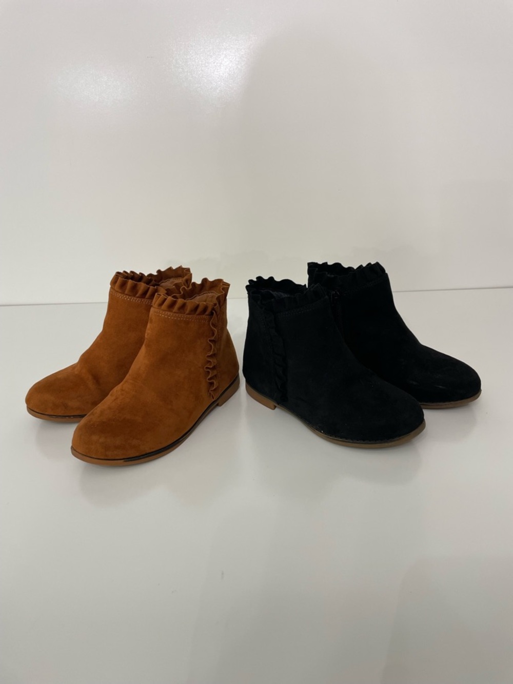 Ruffle Suede-Like Ankle Boots Sienna Brown & Black Girls 11 Cottagecore Coquette